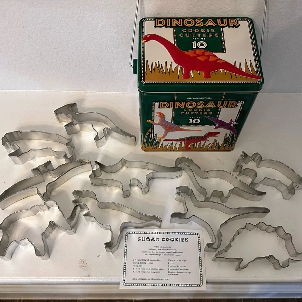 Williams Sonoma Dinosaur Cookie Cutters & Tin